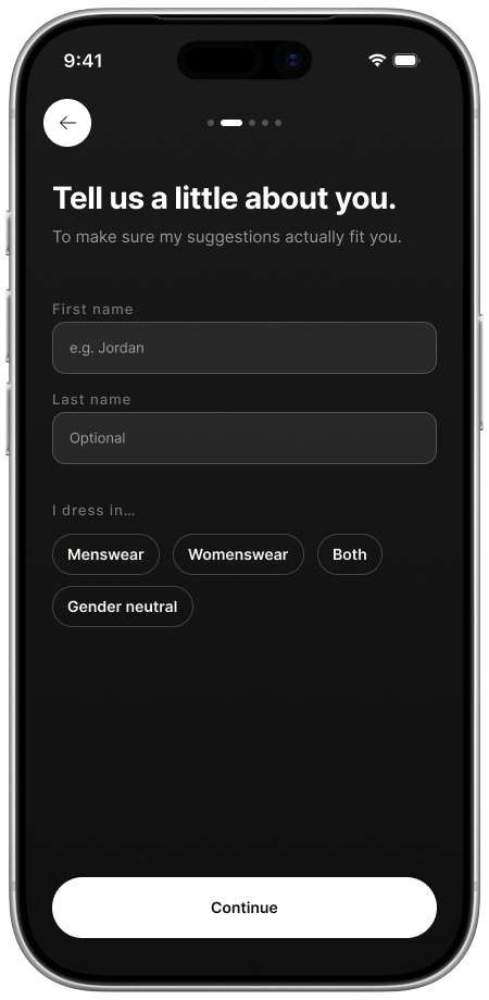 Onboarding: tell us a little about you, so suggestions actually fit