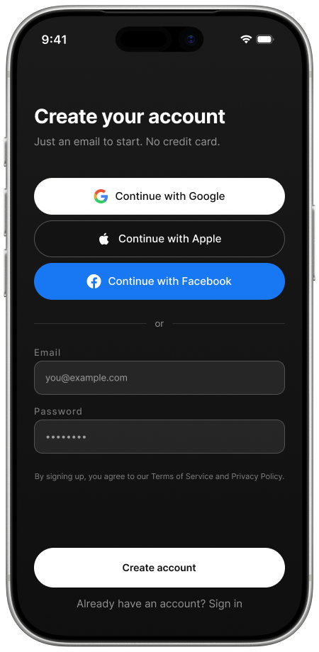Create your account: SSO or email, no credit card