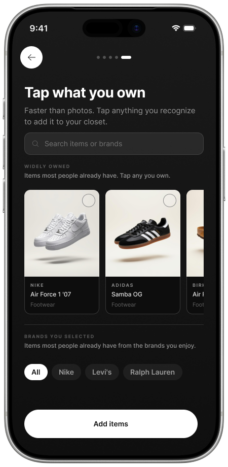 Tap what you own: faster than photographing your wardrobe, the fix all three usability participants asked for