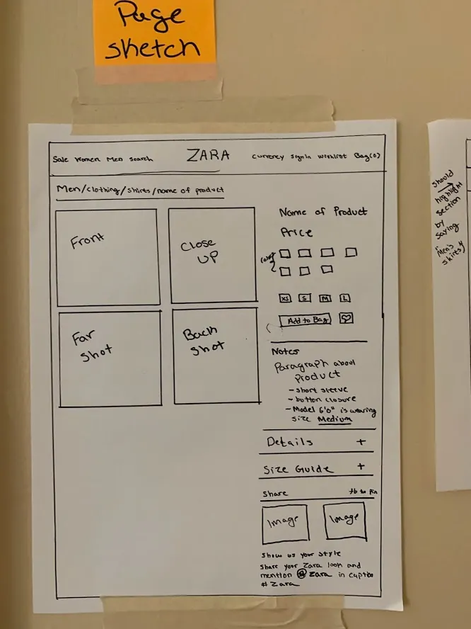 Redesigned product detail page with multiple product images visible, horizontal size selection, and sequential purchase flow