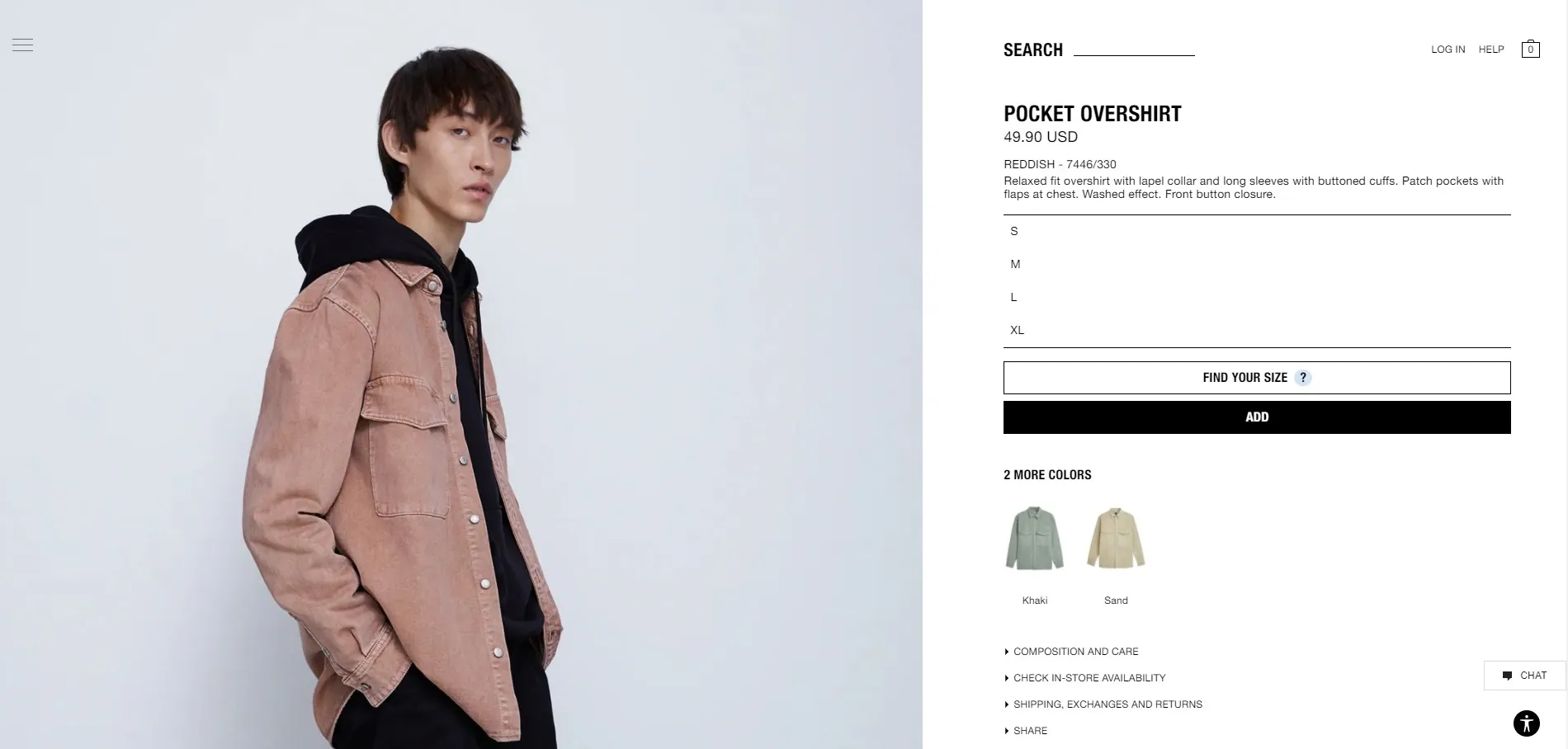 Current product detail page showing single large product image with limited size and color selection interface