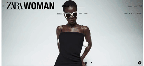 Animated demonstration of scrolling through Zara's product catalog